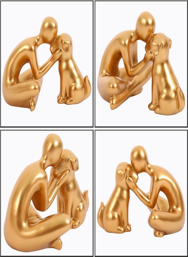 FriyGardcn تمثال كلب من FriyGardcn، ديكور منزلي، تمثال لطيف لرجل وحيوان أليف، ديكور للرفوف، غرفة المعيشة، غرفة النوم، المنزل، هدايا تذكارية لمحبي الكلاب (ذهبي) - Image 4